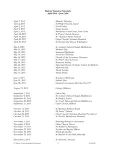 Bishop Visitation Schedule April 2015 – June 2016 April 2, 2015 April 2, 2015 April 3, 2015 April 5, 2015