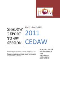 SHADOW REPORT TO 49th SESSION  July 11 – July 29, 2011