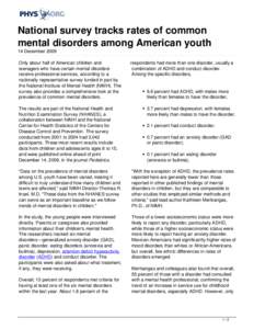 National survey tracks rates of common mental disorders among American youth