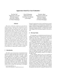 Appearance-based Eye Gaze Estimation ∗ Kar-Han Tan † Department of CS and Beckman Institute University of Illinois at Urbana-Champaign