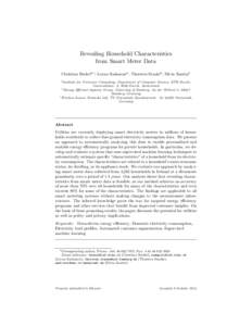 Revealing Household Characteristics from Smart Meter Data Christian Beckela,∗, Leyna Sadamoria , Thorsten Staakeb , Silvia Santinic a Institute  for Pervasive Computing, Department of Computer Science, ETH Zurich,