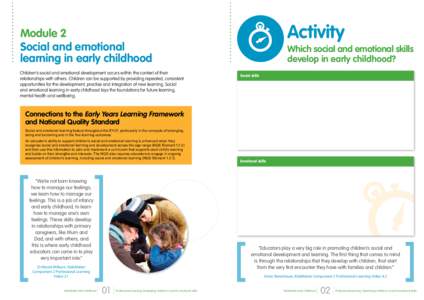 Activity  Module 2 Social and emotional learning in early childhood Children’s social and emotional development occurs within the context of their