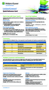 LoislawConnect  ™ Quick Reference Card Find It Fast with Power Search