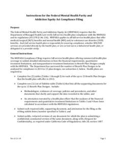 Instructions for the Federal Mental Health Parity and Addiction Equity Act Compliance Filing Purpose The federal Mental Health Parity and Addiction Equity Act (MHPAEA) requires that the Department of Managed Health Care 