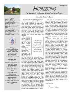 HORIZONS  October 2014 The Newsletter of the Saints at Heritage Presbyterian Church Inside: