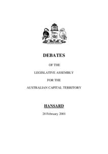 DEBATES OF THE LEGISLATIVE ASSEMBLY FOR THE AUSTRALIAN CAPITAL TERRITORY