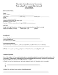 Mountain Home Chamber of Commerce  Twin Lakes Area Leadership Network APPLICATION  Personal Information