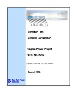 Recreation Plan Record of Consultation Niagara Power Project FERC No[removed]Copyright © 2008 New York Power Authority