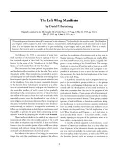Berenberg: The Left Wing Manifesto  1 The Left Wing Manifesto by David P. Berenberg
