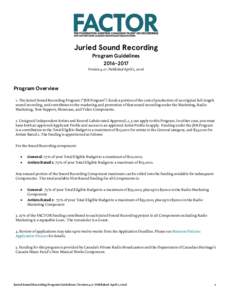 Juried Sound Recording Program GuidelinesVersion 4.0 | Published April 1, 2016