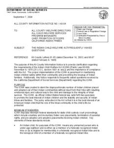 STATE OF CALIFORNIA - HEALTH AND HUMAN SERVICES AGENY  ARNOLD SCHWARZENEGGER, Governor DEPARTMENT OF SOCIAL SERVICES 744 P Street, Sacramento, California 95814