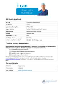 SA Health Job Pack Job Title Consultant Ophthalmology  Job Number