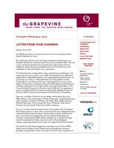 News for February 4, 2014  LETTER FROM YOUR CHAIRMAN IN THIS ISSUE