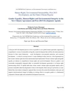 3rd UNITAR-Yale Conference on Environmental Governance and Democracy  Human Rights, Environmental Sustainability, Post-2015 Development, and the Future Climate Regime Gender Equality, Human Rights and Environmental Integ