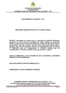 ESTADO DO MARANHÃO GOVERNADORIA COMISSÃO CENTRAL PERMANENTE DE LICITAÇÃO – CCL CONCORRÊNCIA Nº  – CCL