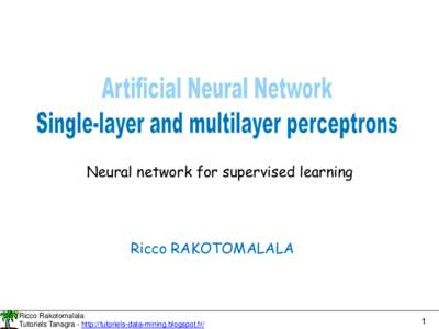 Neural network for supervised learning  Ricco RAKOTOMALALA Ricco Rakotomalala Tutoriels Tanagra - http://tutoriels-data-mining.blogspot.fr/