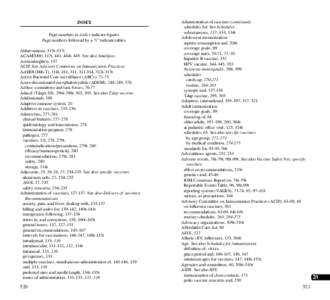 INDEX  Page numbers in italics indicate figures. Page numbers followed by a “t” indicate tables. Abbreviations, 513t-517t ACAM2000, 117t, 441, 444t, 445. See also Smallpox.