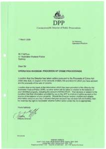 The Director’s letter relating to proceeds of crime action against Registered Informant 719