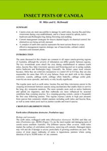 INSECT PESTS OF CANOLA M. Miles and G. McDonald SUMMARY • • •