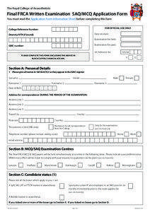 The Royal College of Anaesthetists  Final FRCA Written Examination SAQ/MCQ Application Form