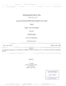 Greyhound Lines, Inc. CPCN 2479, SUB 2 NNADA INTRASTATE MEMORANDUM CHARTER COACH TARIFF Naming Charges, Rules, And Regulations Governing