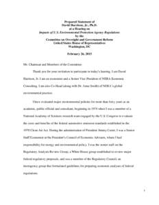 Prepared Statement of David Harrison, Jr., Ph.D. at a Hearing on Impacts of U.S. Environmental Protection Agency Regulations by the Committee on Oversight and Government Reform