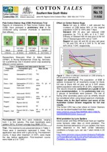 COTTON TALES Southern New South Wales No.10  James Hill, Regional Cotton Extension Officer – , 