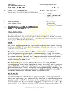 State of California DEPARTMENT OF TRANSPORTATION Business, Transportation and Housing Agency  Memorandum