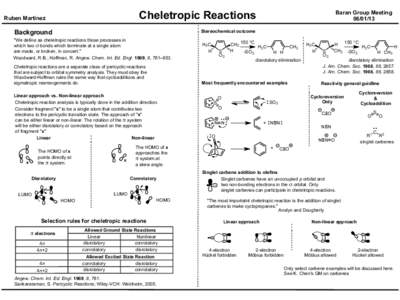 Cheletropic Reactions  Ruben Martinez Stereochemical outcome