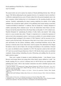 French publishing in World War Two: A habitus of submission? Jean-Yves Mollier The present article sets out to explore the situation of French publishing between June 1940 and August[removed]Before addressing the main argu