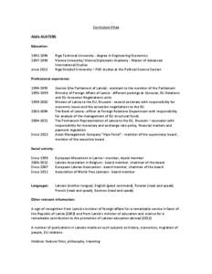 Curriculum Vitae  Aldis AUSTERS Education: [removed]1998