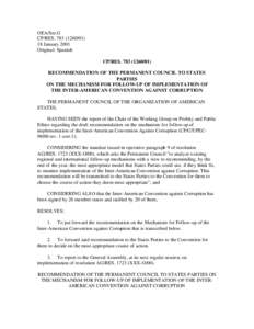 OEA/Ser.G CP/RES[removed]18 January 2001 Original: Spanish CP/RES[removed]RECOMMENDATION OF THE PERMANENT COUNCIL TO STATES