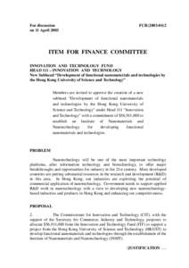 For discussion on 11 April 2003 FCR[removed]ITEM FOR FINANCE COMMITTEE