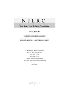 N J L R C New Jersey Law Revision Commission FINAL REPORT UNIFORM COMMERCIAL CODE REVISED ARTICLE 5. - LETTERS OF CREDIT