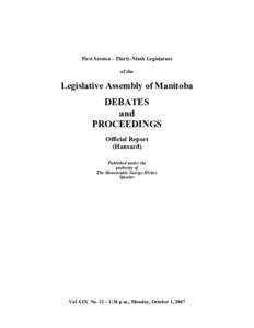 The Legislative Assembly of Manitoba Debates and Proceedings