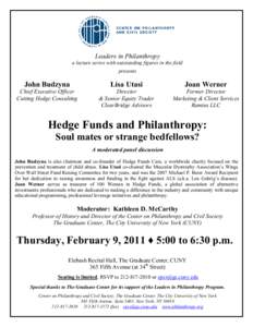 Leaders in Philanthropy a lecture series with outstanding figures in the field presents John Budzyna