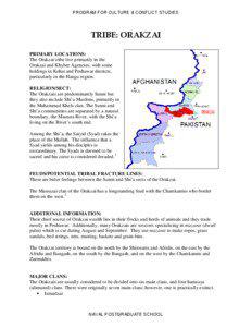 PROGRAM FOR CULTURE & CONFLICT STUDIES  TRIBE: ORAKZAI