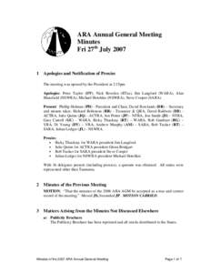 ARA Annual General Meeting Minutes Fri 27th July[removed]
