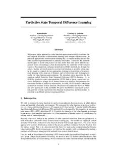 Predictive State Temporal Difference Learning  Geoffrey J. Gordon Machine Learning Department Carnegie Mellon University Pittsburgh, PA 15213