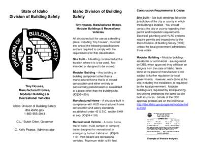 State of Idaho Division of Building Safety Idaho Division of Building Safety Tiny Houses, Manufactured Homes,