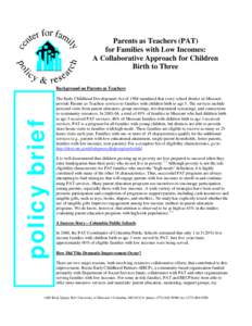 Parents as Teachers (PAT) for Families with Low Incomes: A Collaborative Approach for Children Birth to Three  policy brief