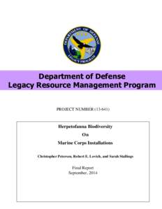 Department of Defense Legacy Resource Management Program PROJECT NUMBERHerpetofauna Biodiversity On