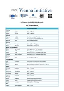 Full Forum Oct 21-22, 2013, Brussels List of Participants Country authorities Albania Indrit
