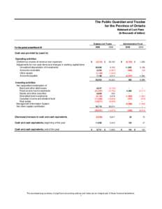 The Public Guardian and Trustee for the Province of Ontario Statement of Cash Flows (in thousands of dollars)  Estates and Trusts