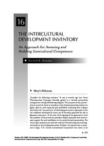 16 THE INTERCULTURAL DEVELOPMENT INVENTORY An Approach for Assessing and Building Intercultural Competence � Mitchell R. Hammer