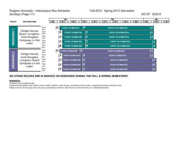 Rutgers University: Intercampus Bus Schedule Sundays (Page 1/1) Fall[removed]Spring 2013 Semesters AS OF: 8/2012