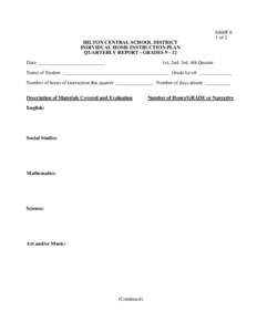 8460F.6 1 of 2 HILTON CENTRAL SCHOOL DISTRICT INDIVIDUAL HOME INSTRUCTION PLAN QUARTERLY REPORT - GRADES[removed]Date __________________________