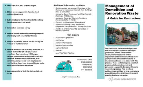 Management of Demolition and Renovation Waste - Recycling - Solid & Hazardous Waste - Florida DEP - [demo_new.pdf]