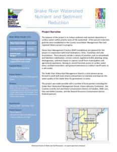 Snake River Watershed Nutrient and Sediment Reduction Project Narrative Clean Water Funds: 2010 Clean Water Grant