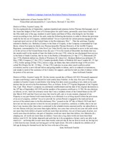 Southern Campaign American Revolution Pension Statements & Rosters Pension Application of Isaac Fancher S42719 VA Transcribed and annotated by C. Leon Harris. Revised 27 Jan[removed]District of Ohio, Fayette County, SS On 